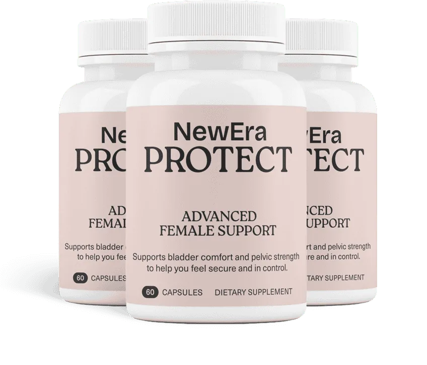 Three bottles of NewEra Protect Advanced Female Support dietary supplement, 60 capsules each
